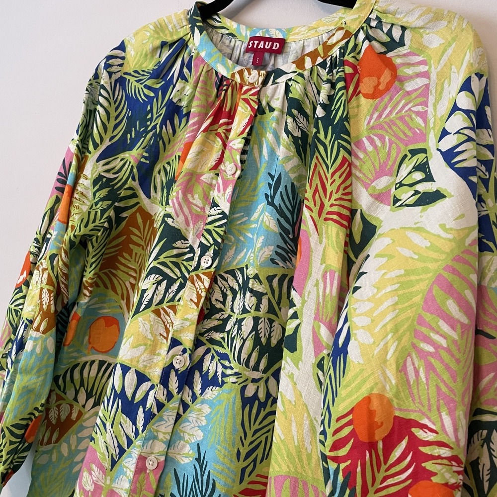Staud Vincent Capri Tree Print Linen Top‎ Size S Fruit Tropical Resort Coastal - Picture 4 of 11